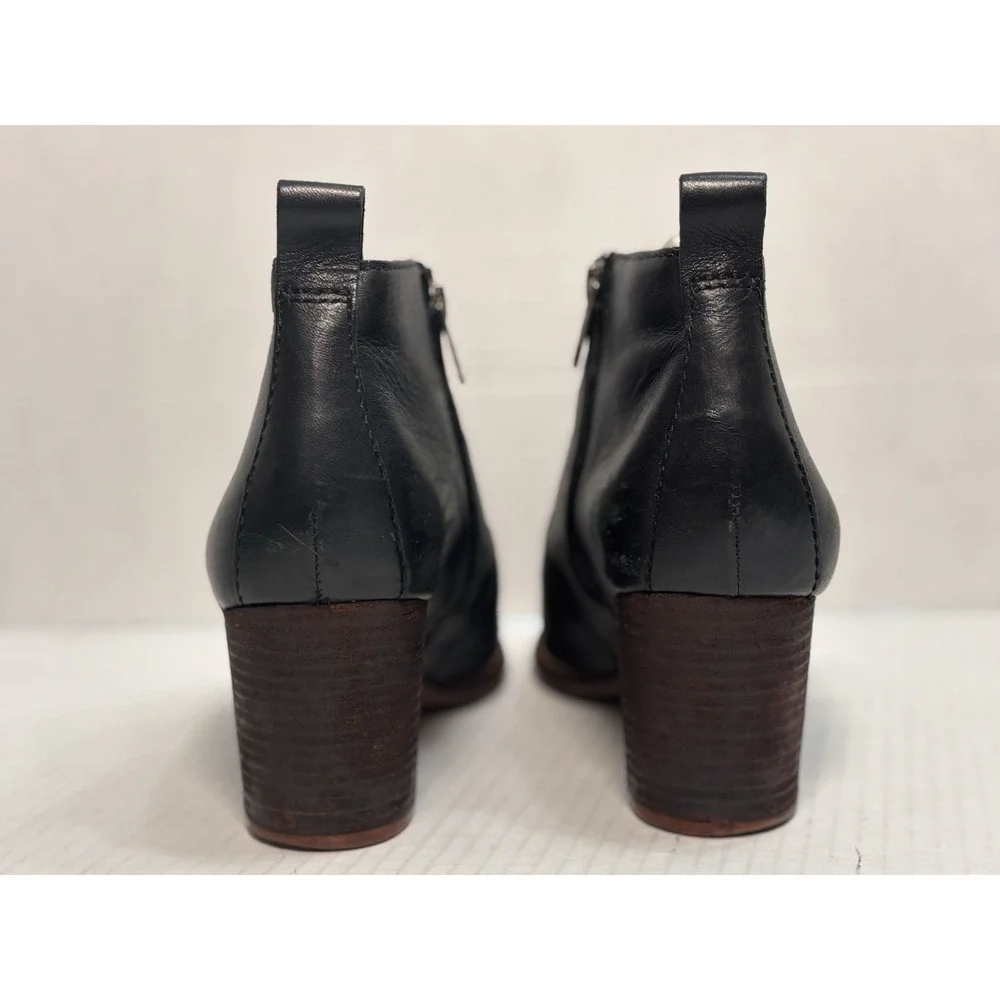 Madewell The Brenner Black Leather Ankle Boots Block Heel Side Zip Womens 9‎